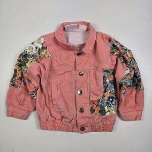 Vintage Kids  Floral Patchwork Cinched Waist  Coral Jean Jacket Size 3-4T